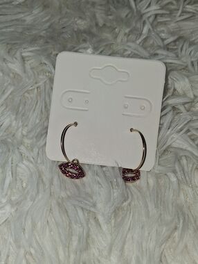 Pink Crystal Hoop Earrings with Lip Charm